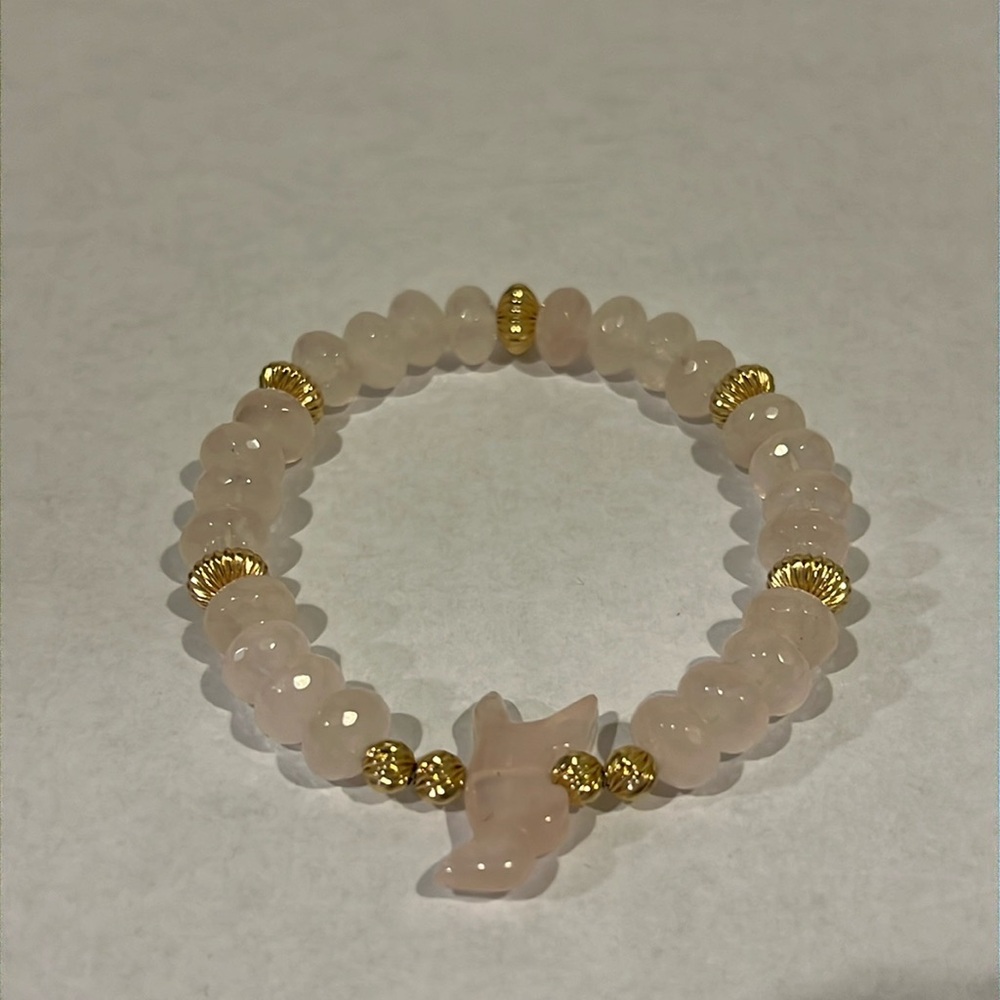 Rose Quartz and 14k Gold Filled Gemstone Fetish Handmade Stretch Bracelet